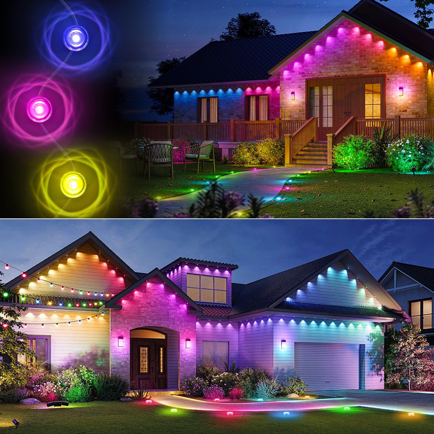 LIDORE Smart Outdoor Ground Lights, 50FT RGBCW Color Changing LED Pathway Light with 15 Lamps, App Remote Control Landscape Lighting, Bluetooth Lawn