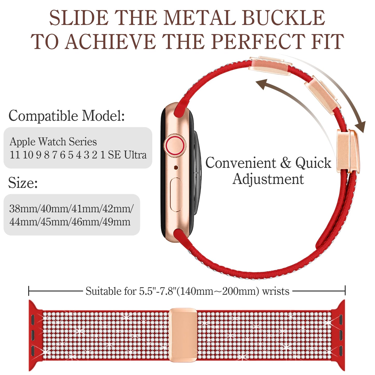 wipalor Sparkly Stretchy Nylon Magnetic Red Band Fit Bling Apple Watch Bands for Women (42mm Series 11/10)41mm 40mm 38mm, Elastic iWatch Bands