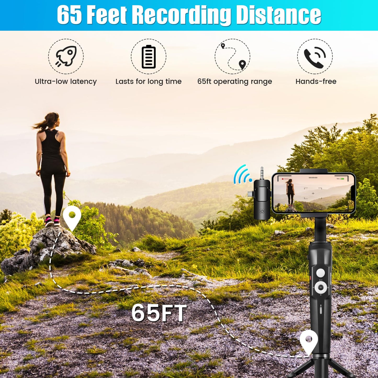 4 in 1 Wireless Lavalier Microphone for iPhone/USB C Android/Camera/Laptop PC,Mini Microphone 2.4G Ultra-Low Delay with Noise Reduction Cordless Lapel