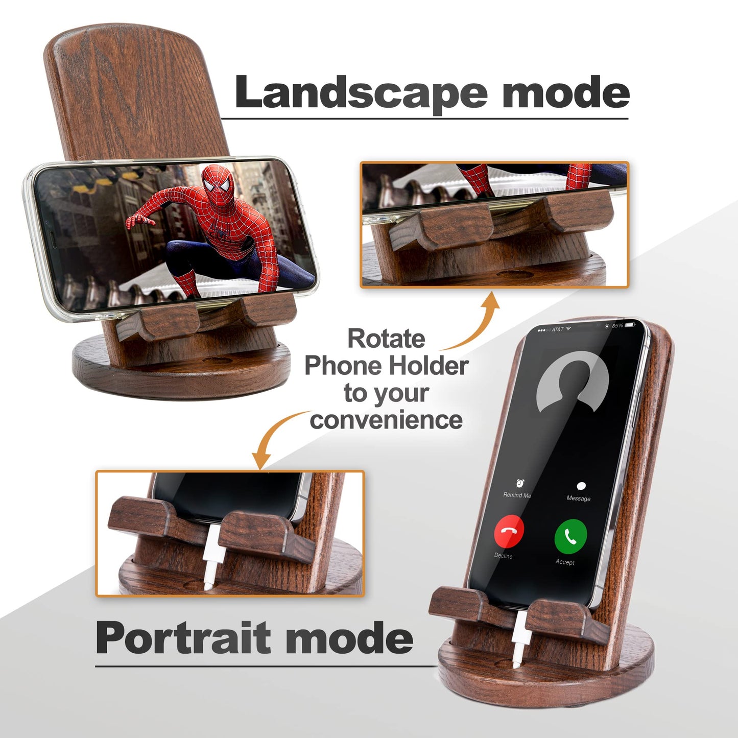 TESLYAR Wood Cell Phone Stand - Elegant Phone Holder for Nightstand & Desk | Portable Office Gift for Men, Dad & Husband | Compatible with iPhone