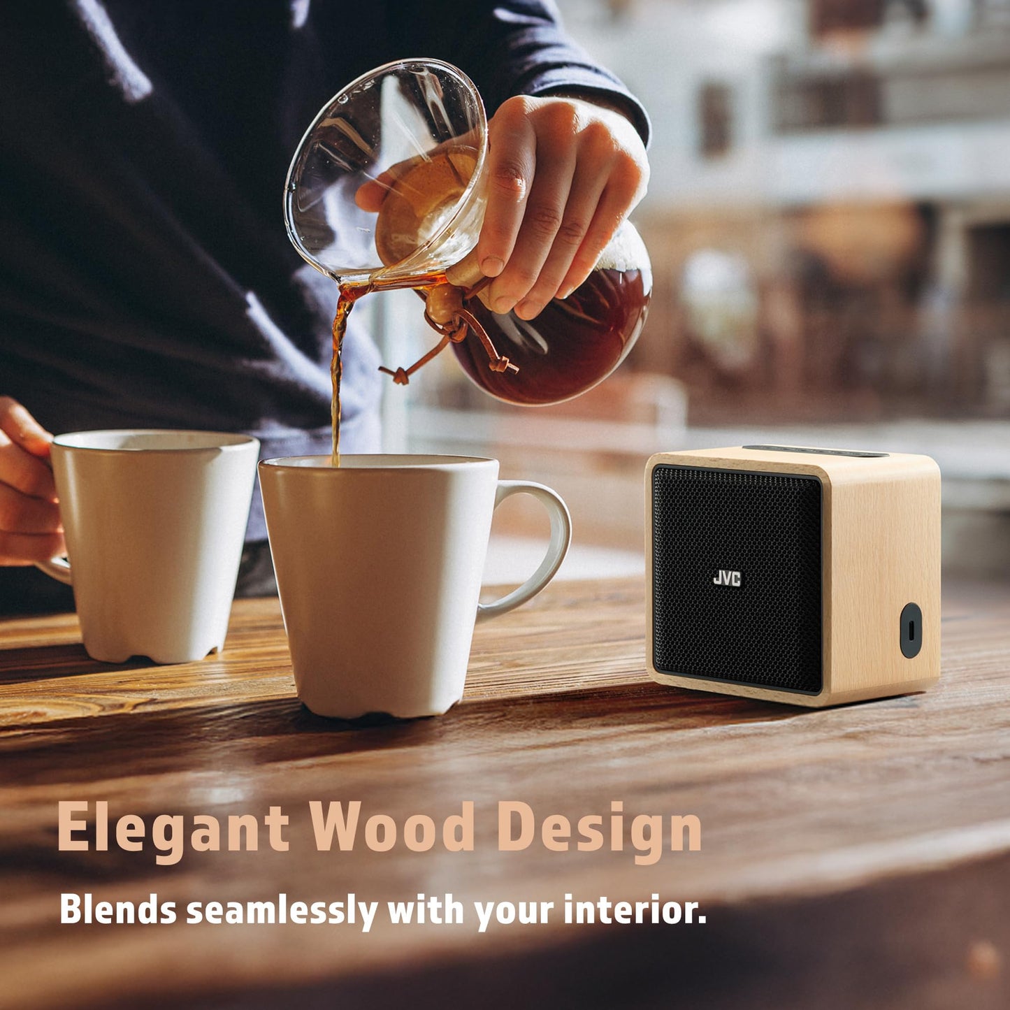 JVC Wireless Bluetooth Speaker - Retro Portable Speaker with Genuine Wood Design, Palm-Sized, Great for Travel, Home, Office use - Up to 12 Hr Battery