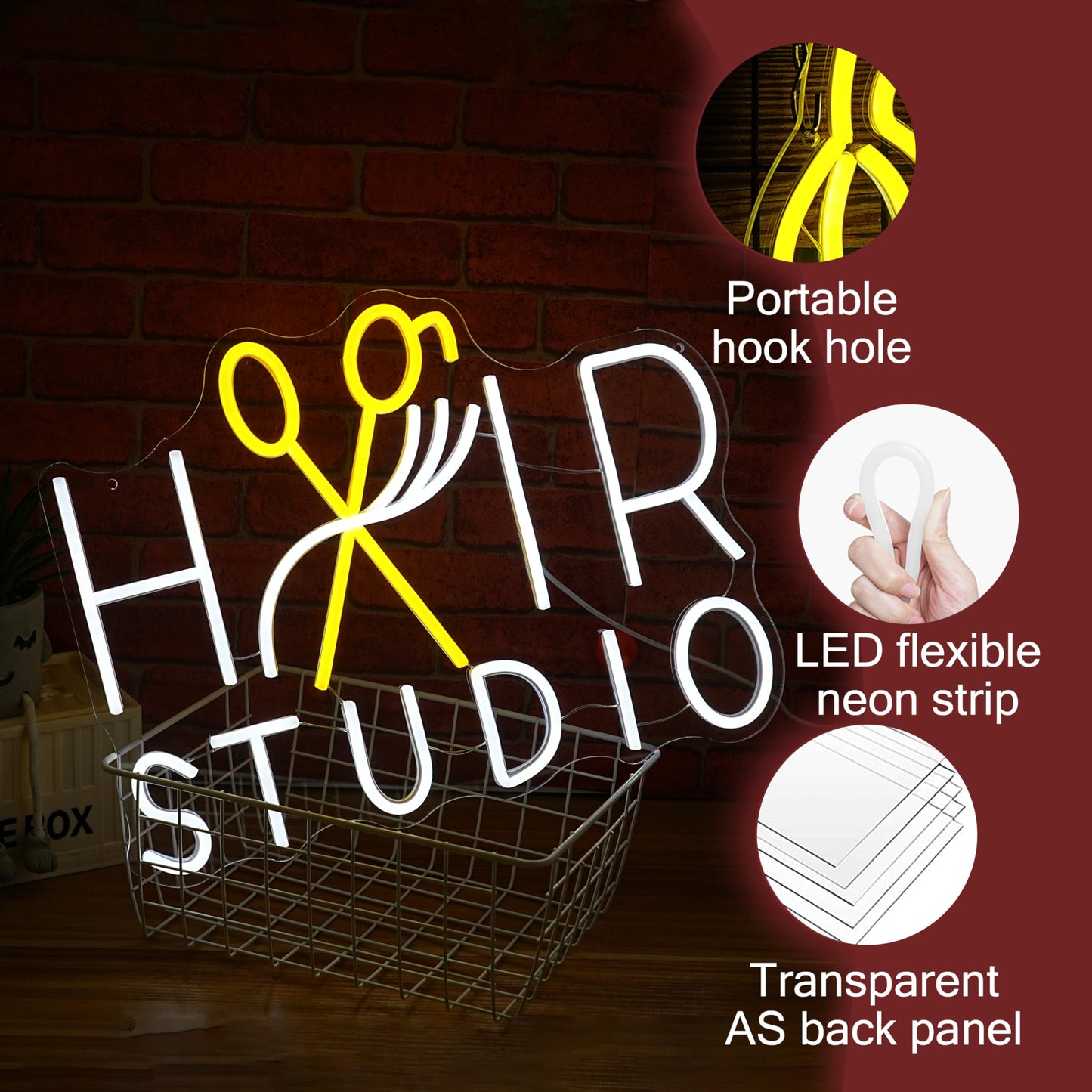 LIUOZHTEA Hair Studio Neon Sign for Wall Decor Usb Powered Stylish Hair Salon Led Sign Dimmable Beauty Salon Light Up Sign Haircut Neon Light