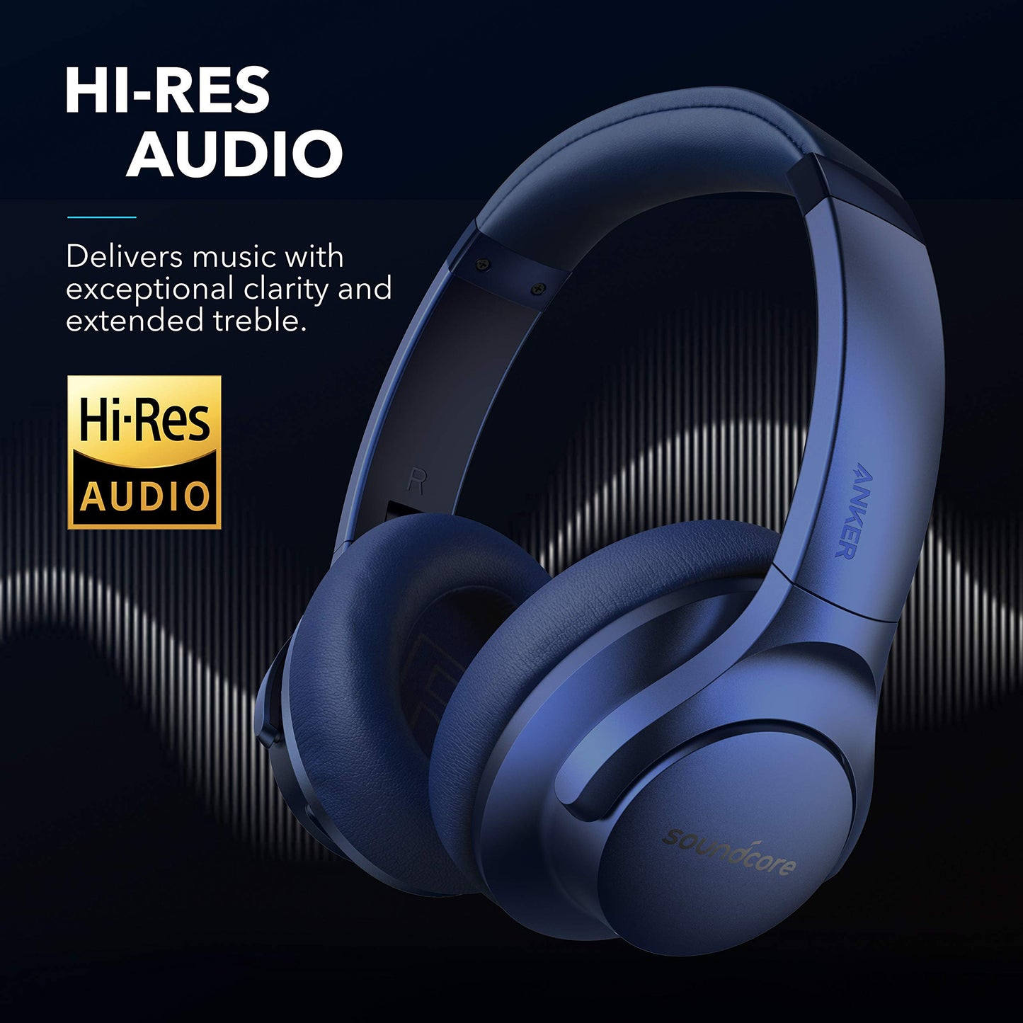 Soundcore Life Q20 Hybrid Active Noise Cancelling Wireless Bluetooth Headphones Over Ear with 40H Playtime, Hi-Res Audio, Deep Bass, Memory Foam Ear
