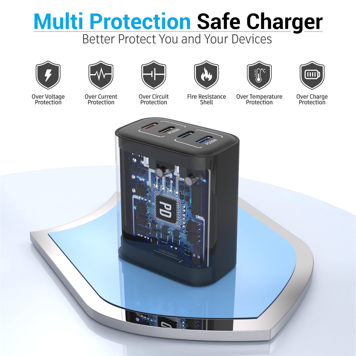 40W USB C Charging Block, 4 USB-C Ports, Type C Wall Plug Fast Charger Cube, Power Adapter Box for iPhone 17, 17 Air 17 Pro, 17 Pro Max,16, 15, 14
