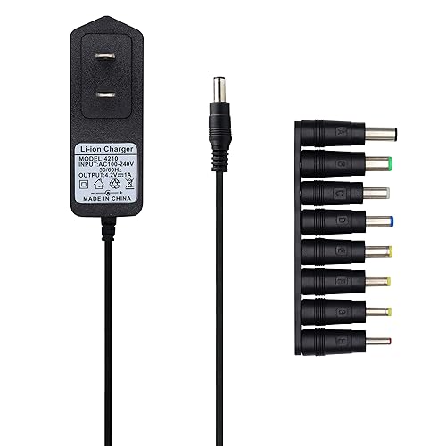 EIKS Universal AC/DC 4.2V 1A Power Adapter Wall Charger for 18650 Battery LED Strip Shaver Groomer Clipper, with 8 Selectable Tips (4.2V-1A)