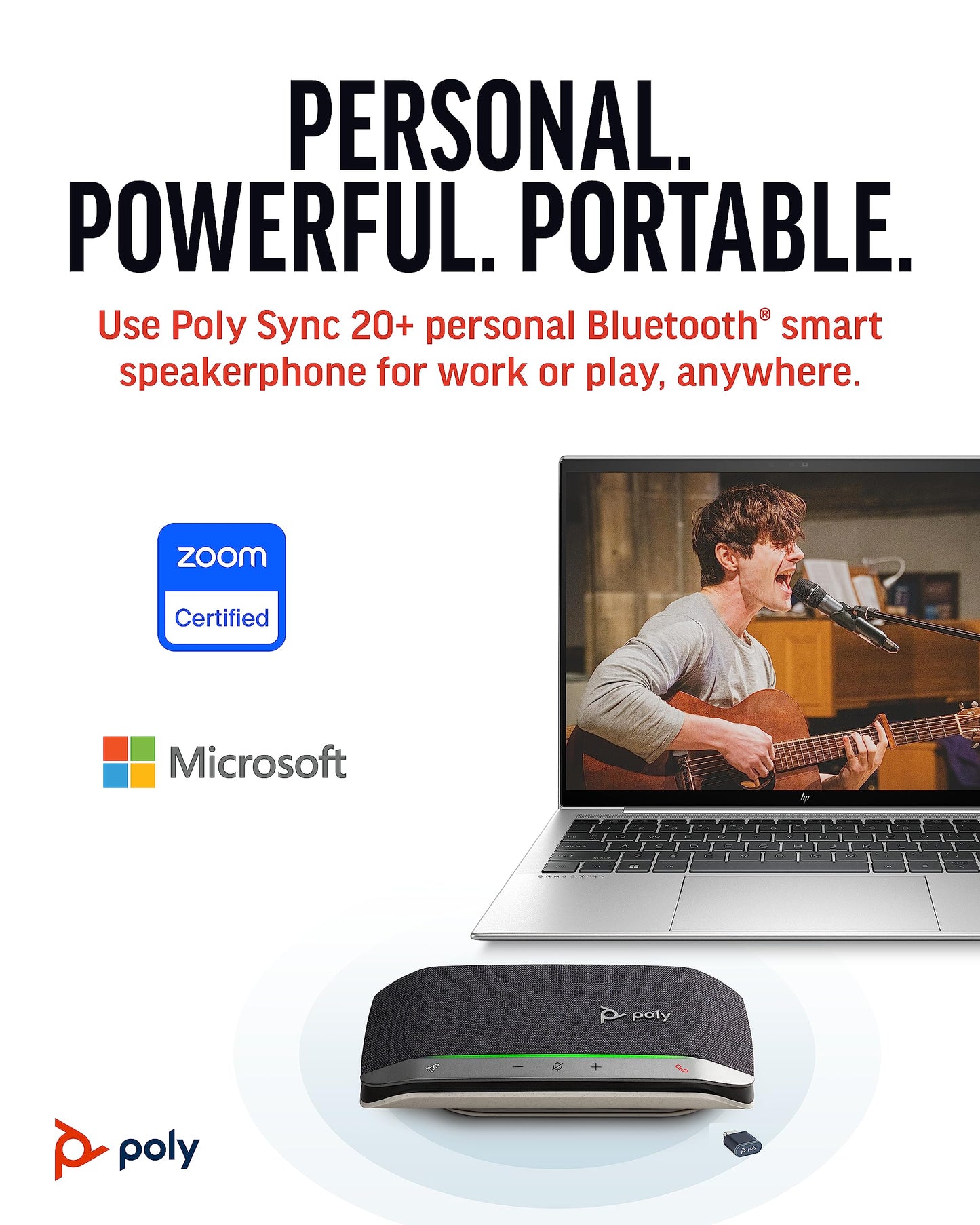 Poly Sync 20+ Personal Portable Bluetooth Speakerphone (Plantronics) - Noise/Echo Reduction - USB-C Bluetooth Adapter - Works w/Teams, Zoom, PC, Mac