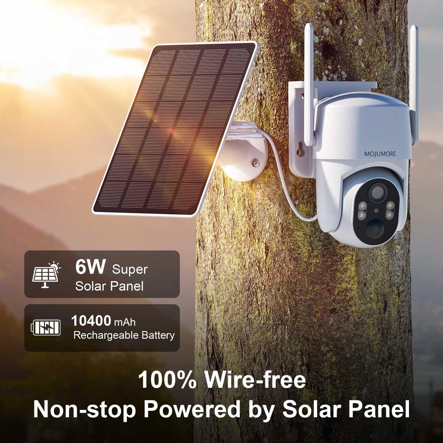 MOJUMORE 4G LTE Cellular Security Camera, No WiFi Security Cameras Wireless Outdoor, Solar Outdoor Camera Wireless, PIR Detection, 2K Color Night