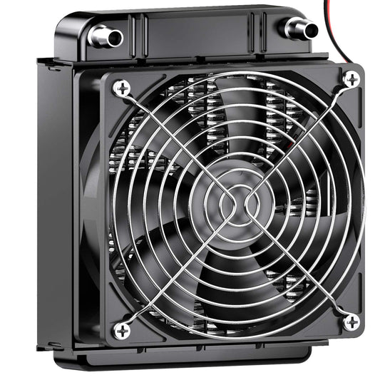 Clyxgs Water Cooling Radiator, 8 Pipe Aluminum Heat Exchanger Radiator with Fan for PC CPU Computer Water Cool System DC12V 80mm Black