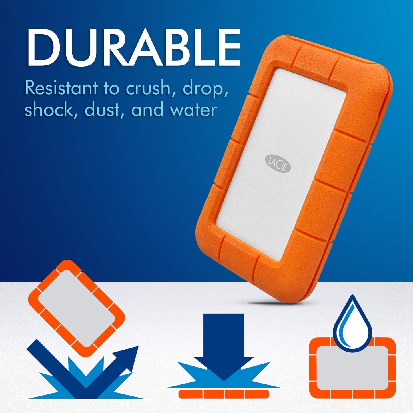 LaCie Rugged Thunderbolt USB-C 2TB External Hard Drive Portable HDD - USB 3.0 compatible, Drop Shock Dust Water Resistant, Mac and PC Computer Desktop