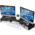 La Jaco Dual Monitor Stand Riser for 2 Monitors, Monitor Stand for Desk, Adjustable Length & Swivel Angle Wooden Desktop Organizer Stand Riser