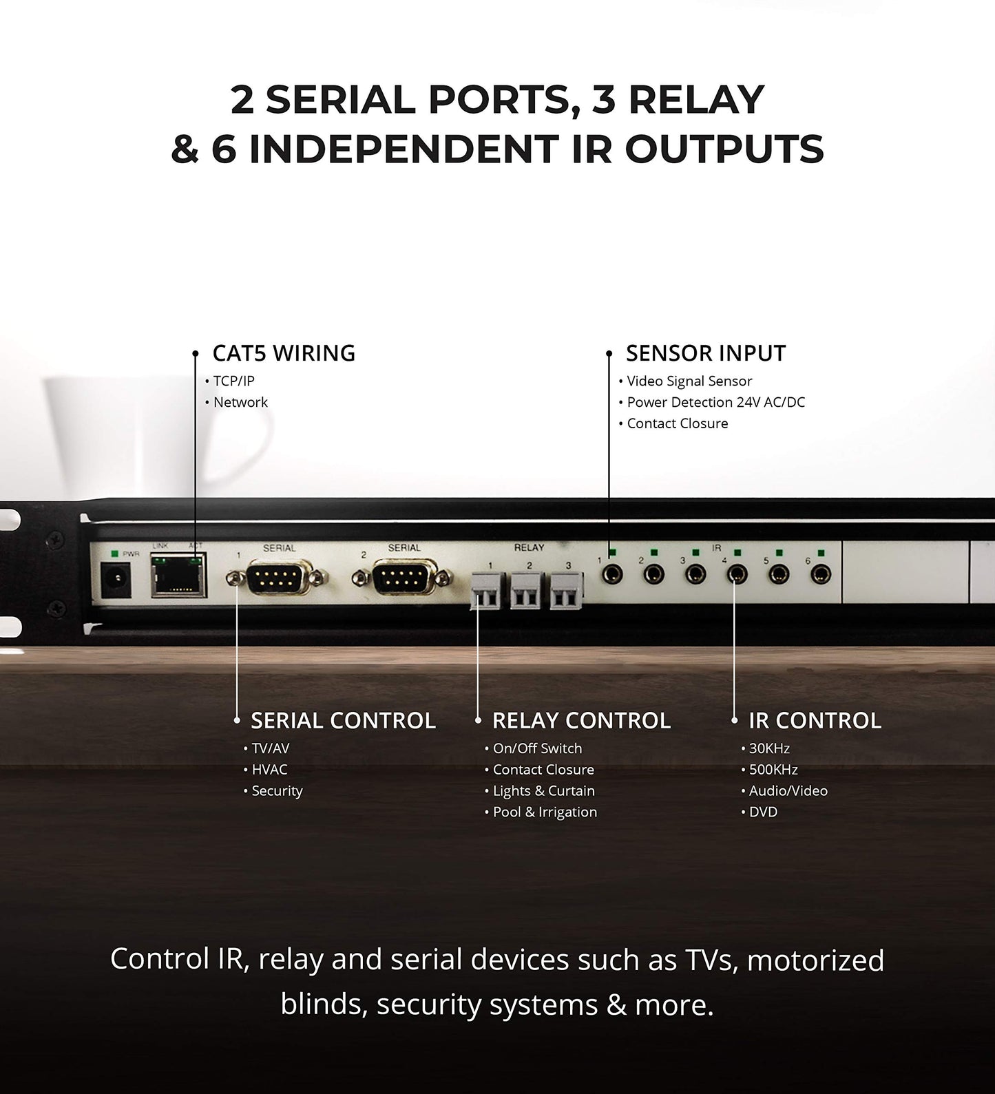 Global Caché GC-100-18R Network Adapter with 18-Inch Rack Mount Kit - Connects RS232 Serial, Relay, Infrared Devices and Smart Sensors to a Wired