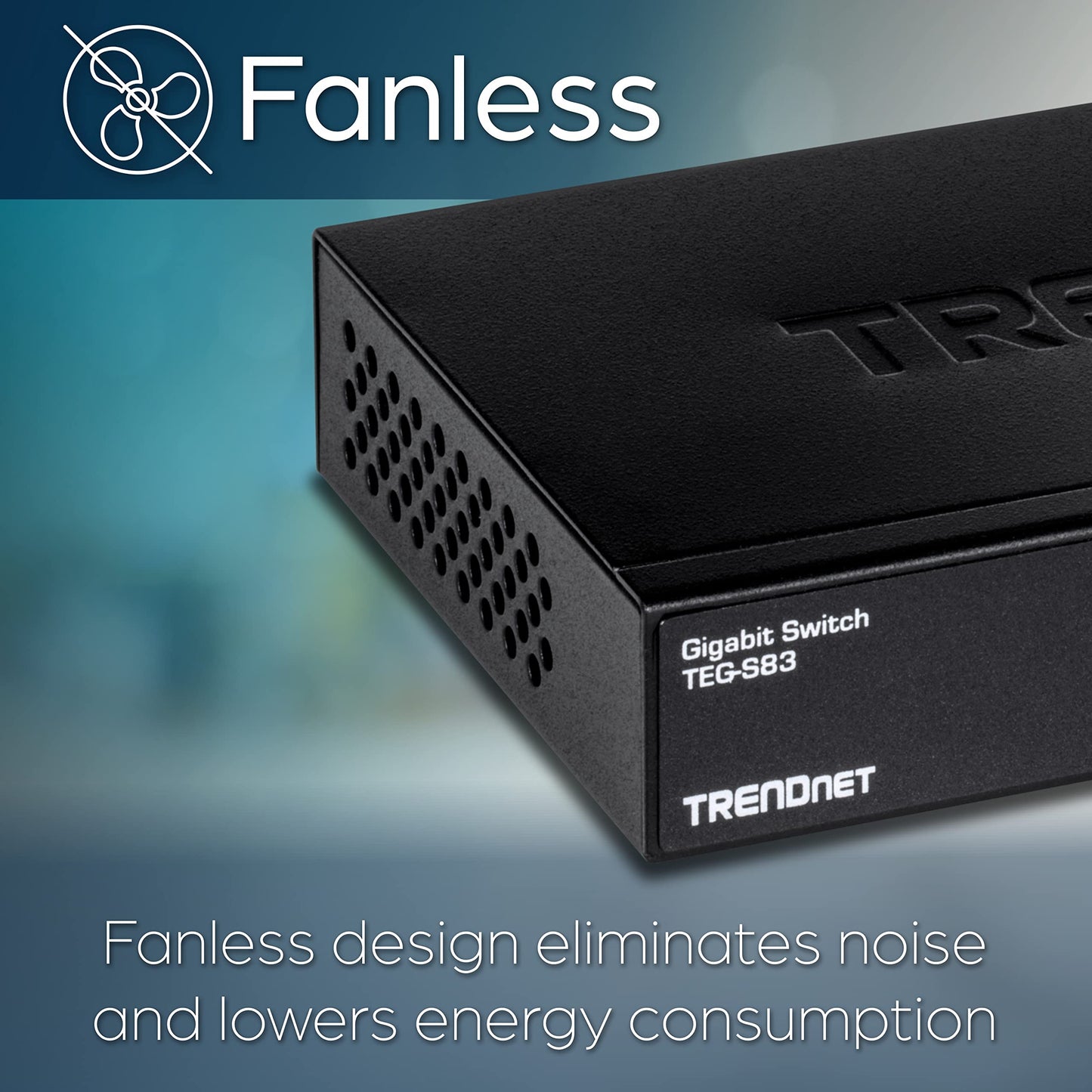 TRENDnet 8-Port Gigabit Desktop Switch, TEG-S83, 8 x Gigabit RJ-45 Ports, Ethernet Splitter, 16Gbps Switching Capacity, Fanless Design, Metal