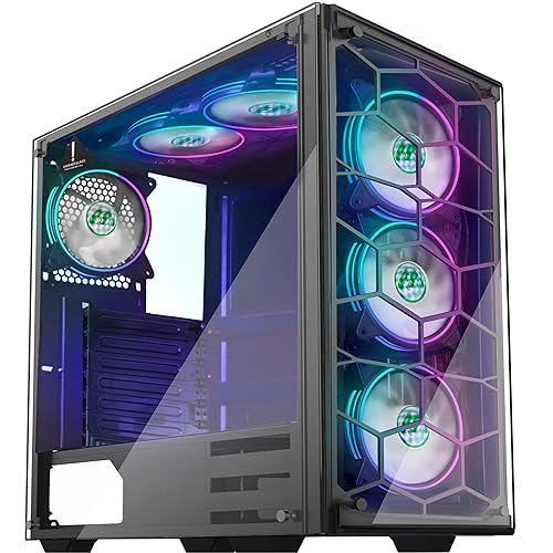 MUSETEX Phantom Black ATX Mid-Tower Case with 6pcs RGB Fans - USB 3.0 Tempered Glass Panel - PC Gaming Case Decent Cable Management/Airflow ?907W6?
