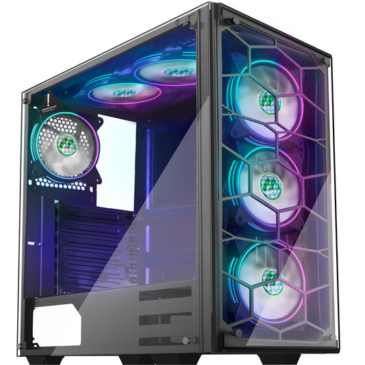 MUSETEX Phantom Black ATX Mid-Tower Case with 6pcs RGB Fans - USB 3.0 Tempered Glass Panel - PC Gaming Case Decent Cable Management/Airflow ?907W6?