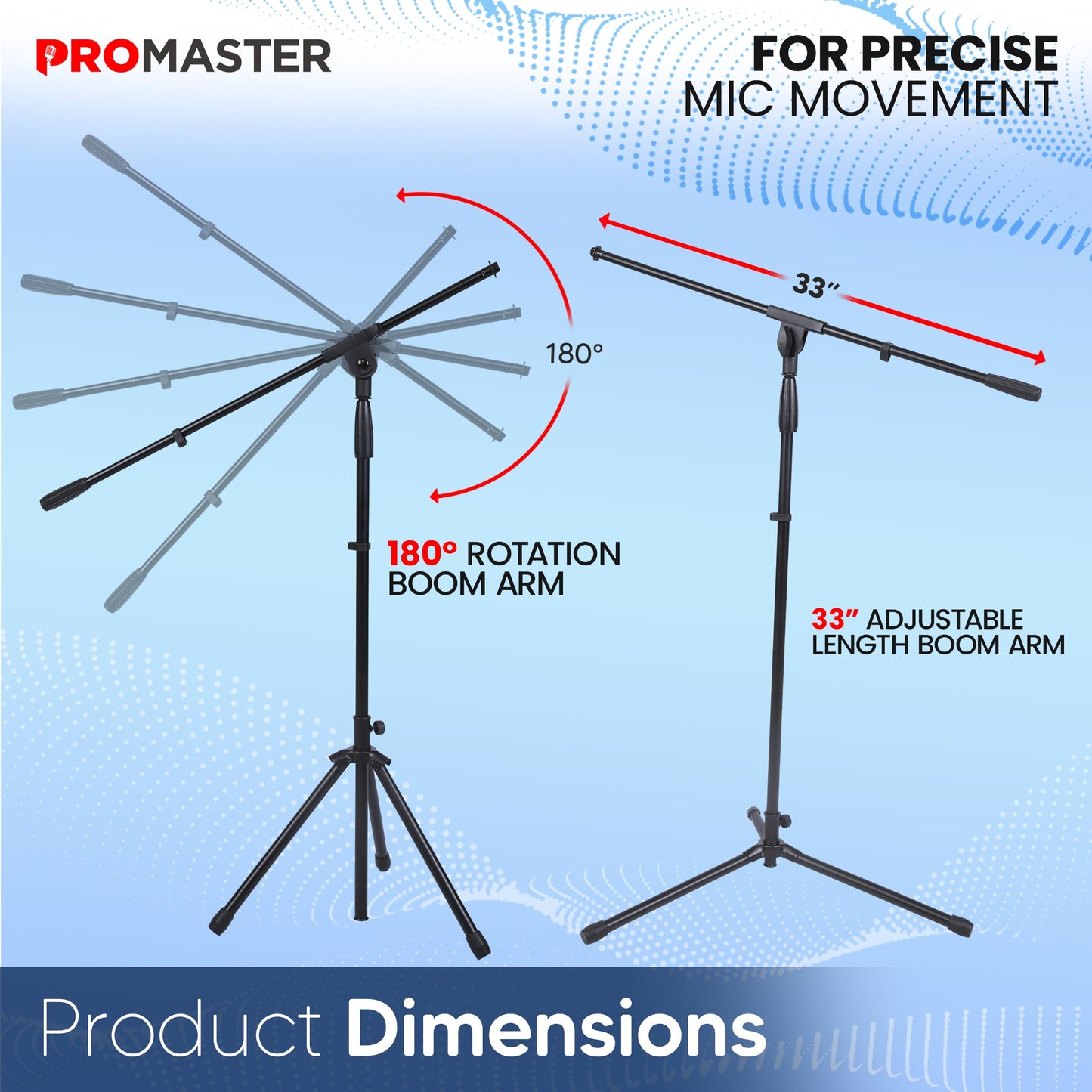 The Promaster Tripod Microphone Stand - Portable and Adjustable with Gooseneck Boom Arm, Lightweight Design for Performance and Studio Use - Black