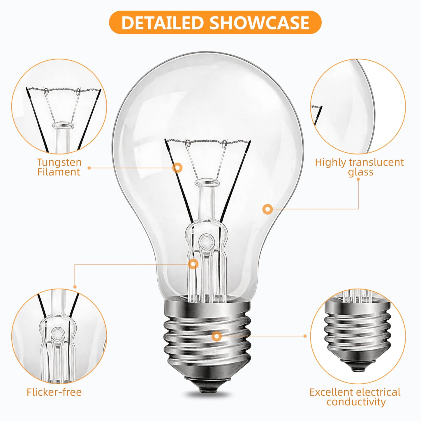 NABKRA 60 Watt Incandescent Light Bulbs,A19 60W Light Bulb, A19 E26 60W Incandescent Bulb, Dimmable, 2700K, Warm White Light, Shatter-Resistant