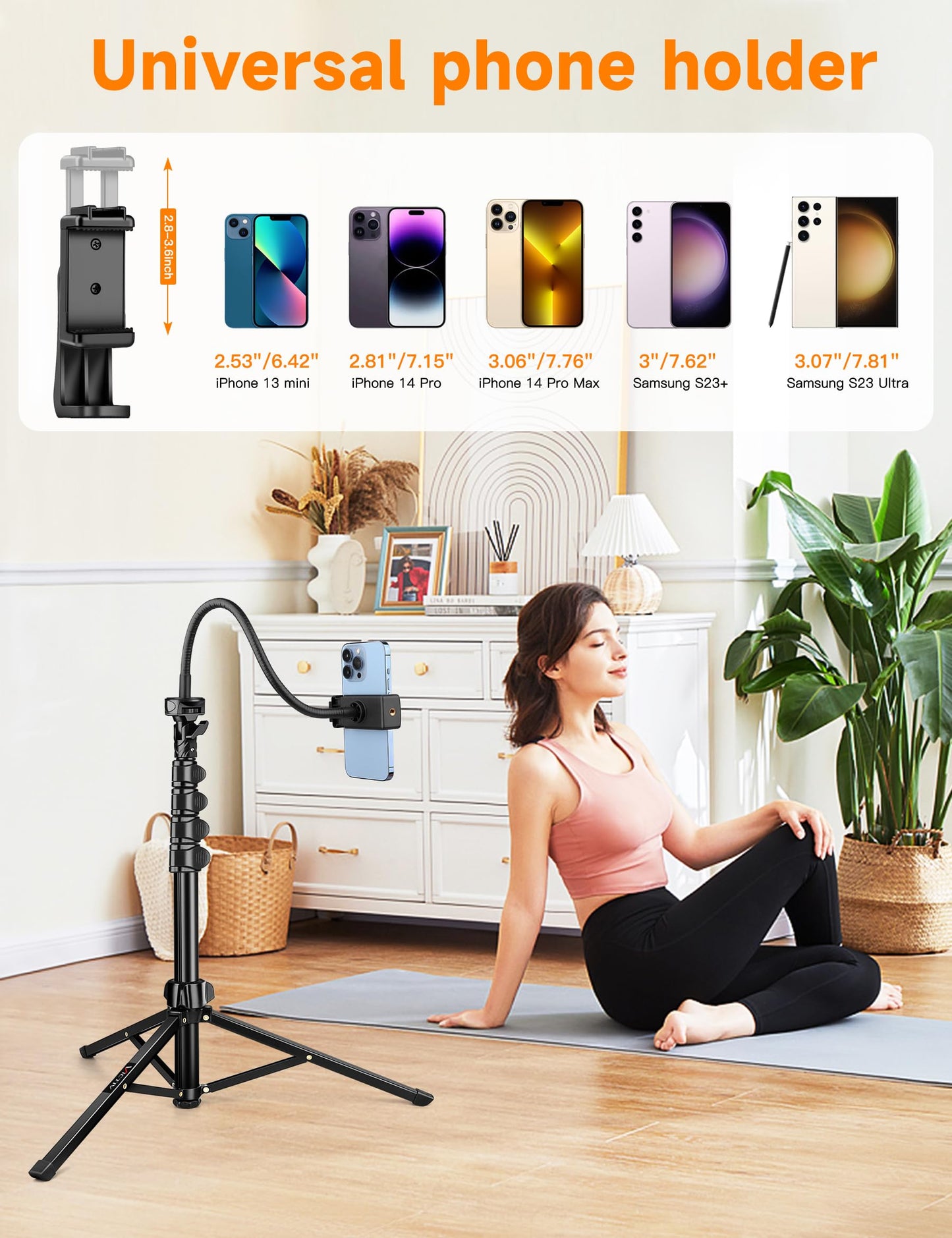 Phone Tripod, 86" Tall Tripod for iPhone with Flexible Gooseneck & Remote, Portable Aluminum Cellphone Stand for Selfies, Video Recording,Travel