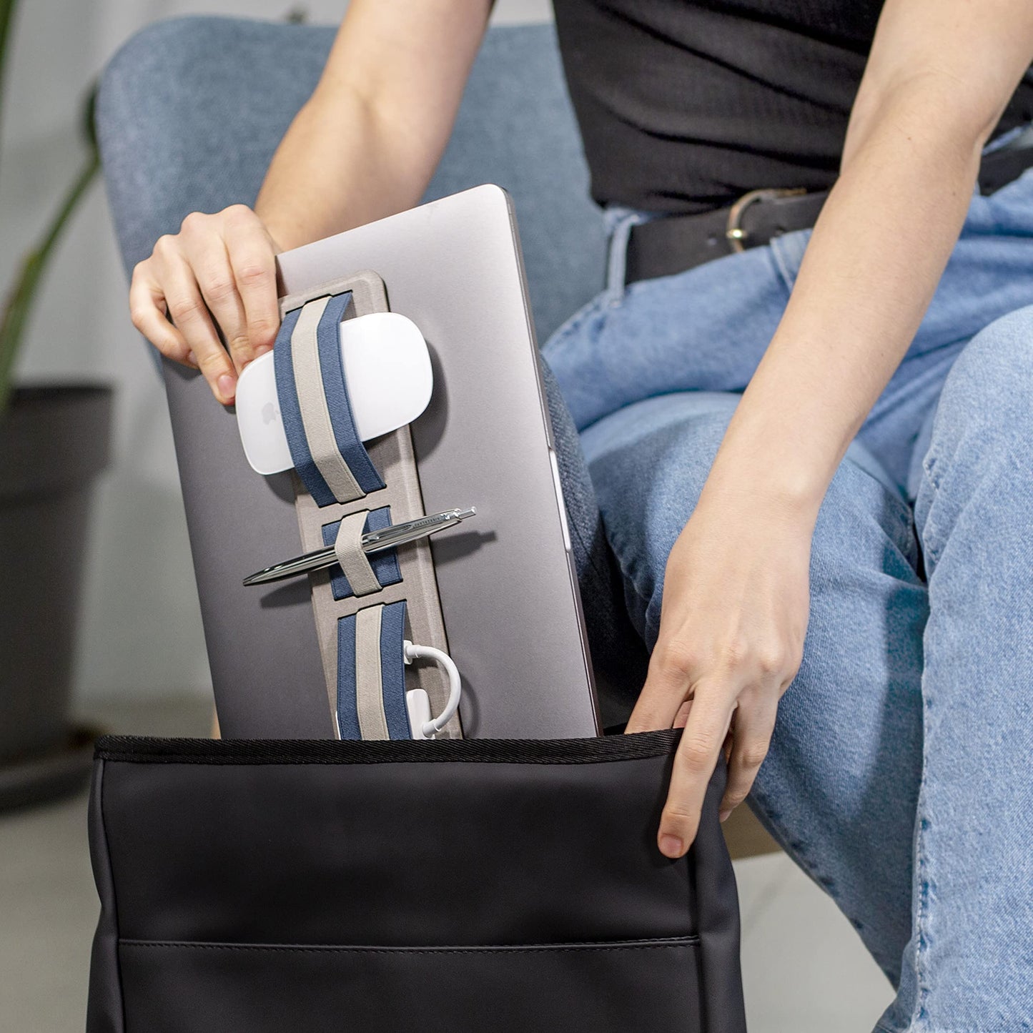 SHIFT Adhesive Portable Tech Organizer for laptops, notebooks, Backpack insert | Computer Accessories | External HD Holder. Stick-On | Sleeve | Fits