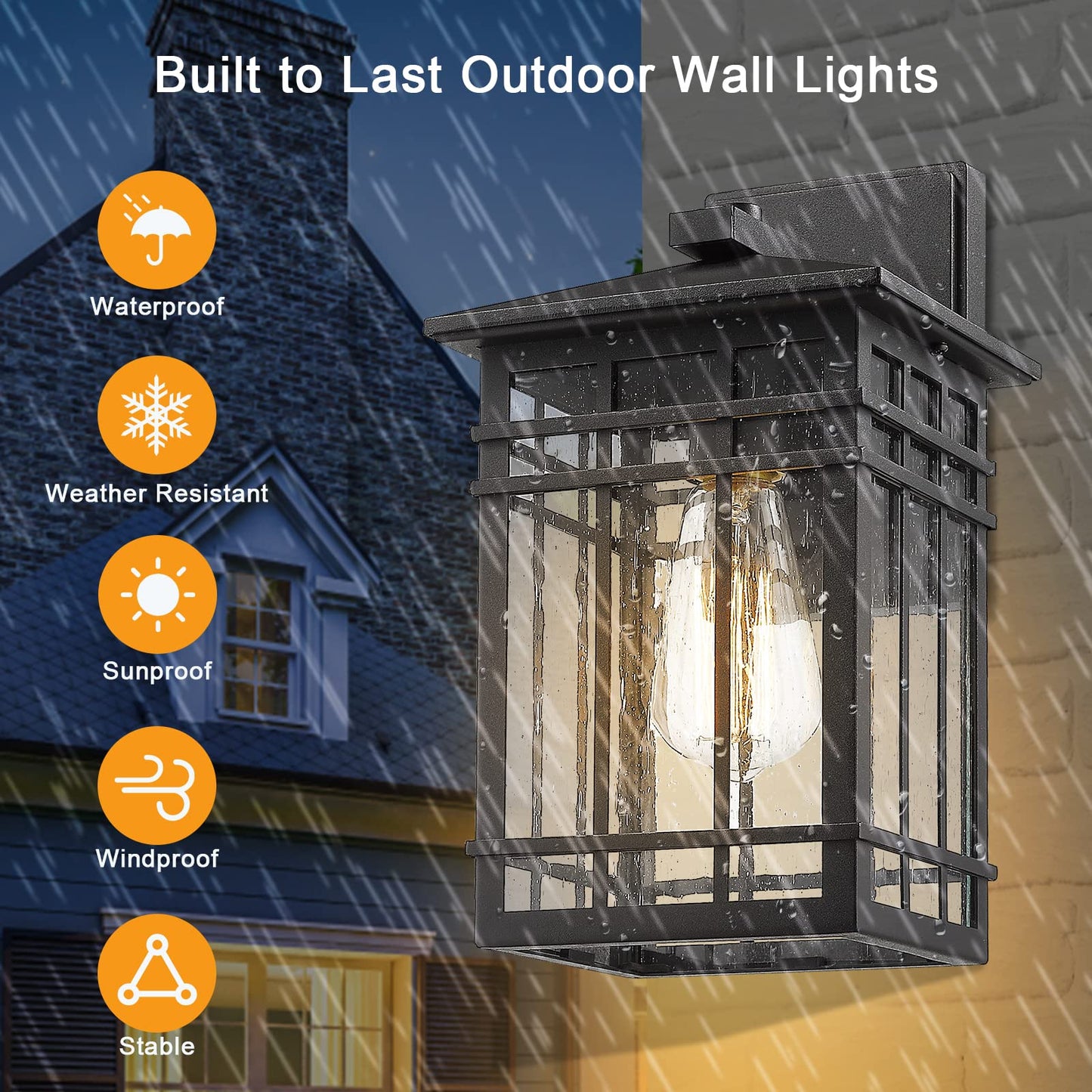 Rosient Outdoor Wall Lantern, Exterior Light Fixture Mount, 1-Light Waterproof Lighting With Seeded Glass for Porch, Garage, Patio, Hallway, Entryway