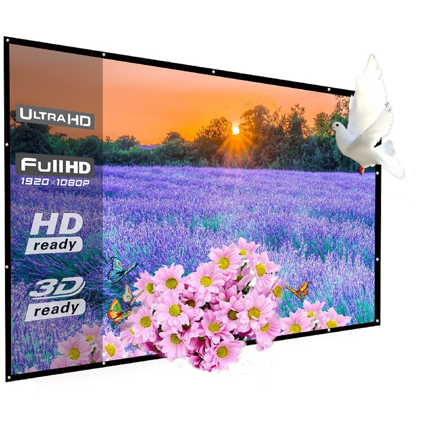 200 Inch Portable Outdoor Projector Screen, WRLSUN 16:9 Folding HD Big Size Canvas Movie Screen for Home Theater, School, Office, Party, Sports Events