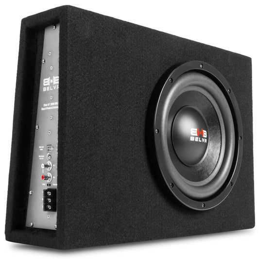 BELVA BPKG10T 600W Peak 10" Shallow-Mount Angled Amplified Loaded Subwoofer Enclosure