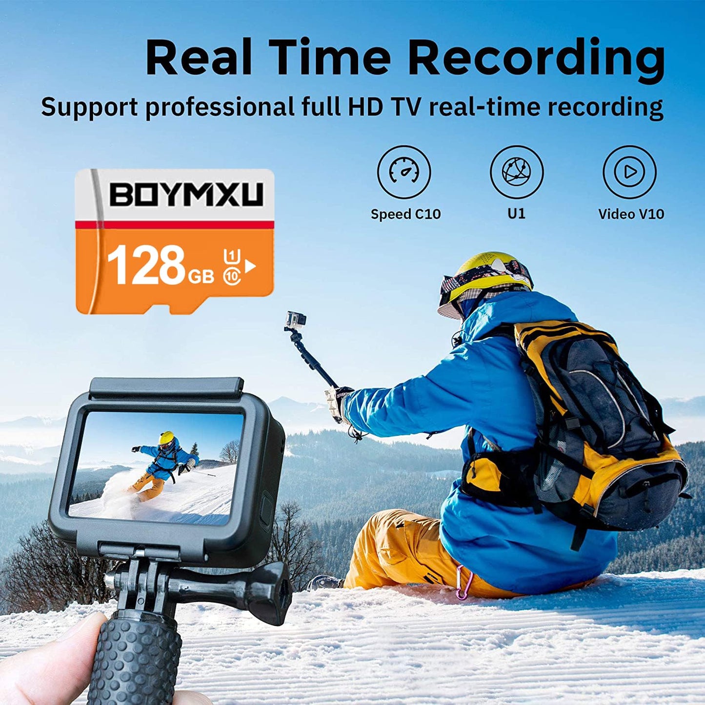 128GB BOYMXU TF Card with Adapter,High Speed Memory Card Class 10 TF Card Memory Card for Phone Camera Computer-Orange