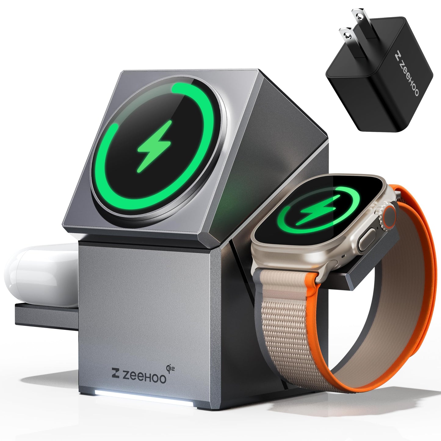 ZEEHOO 3 in 1 Charging Station for Apple, Mag-Safe for iPhone Charger, Qi2 Certified Rotating Wireless Charger Stand for iPhone 17,16,15,14,13,12