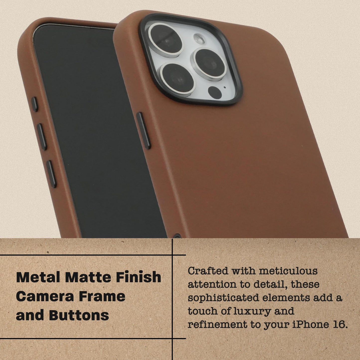 Le Pelle - Handcrafted Premium Italian Leather Case for iPhone 16 Pro - [Built-in Camera Control] - Compatible with Magsafe - Two-Tone Effect