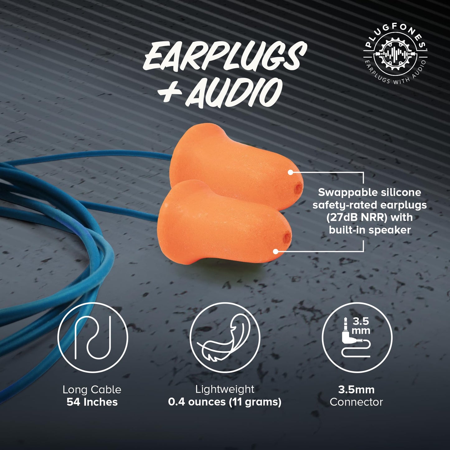 Plugfones Basic Earplug Headphones Earplug-Earbud Hybrid 27 dB Noise Reduction Rating OSHA Compliant Hearing Protection Earphones Noise Reducing Work