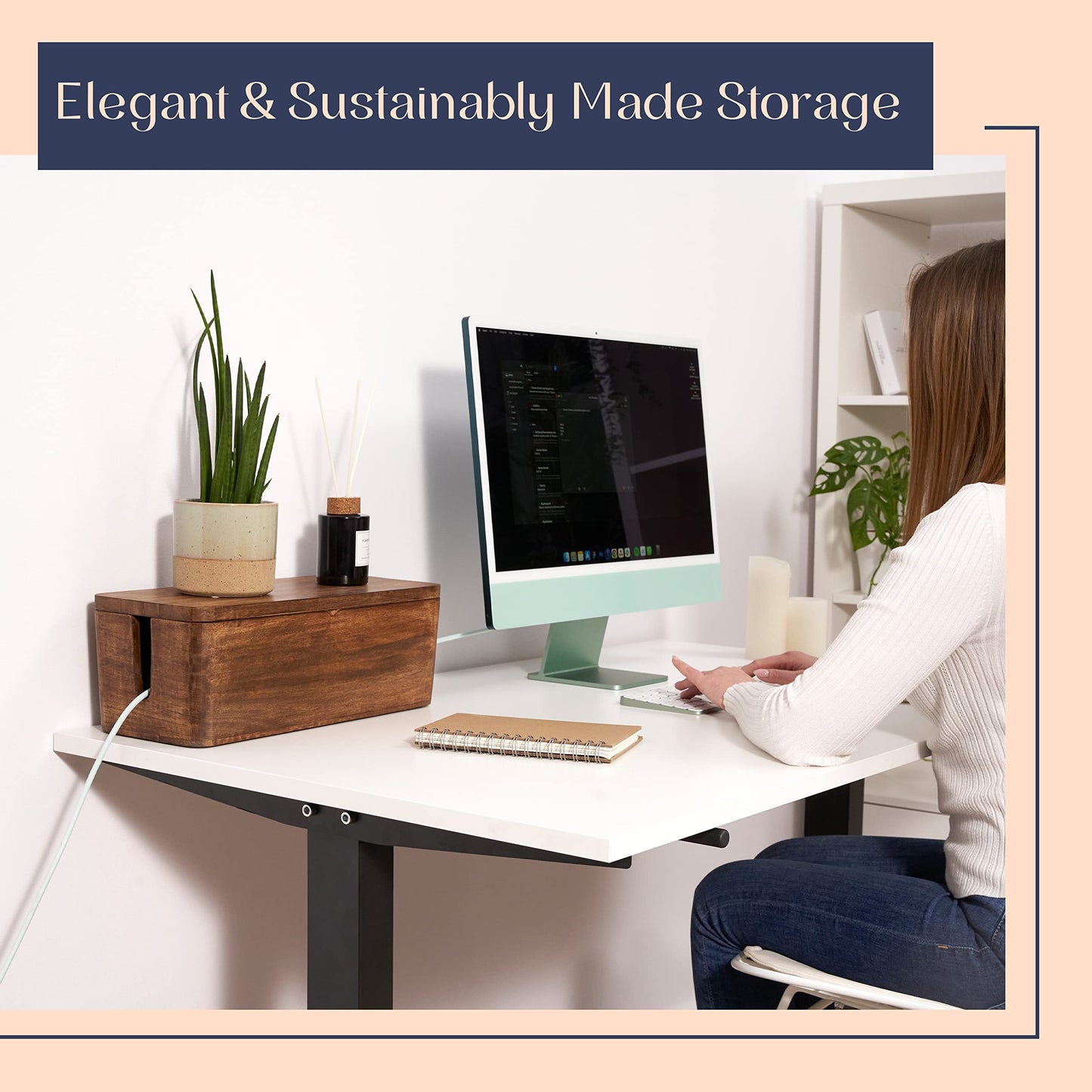 Large Cable Management Box - Cable Organizer Box and Power Strip Box for Electrical Cord Management - Hide Desk Cord and Floor Cables - Wire Storage