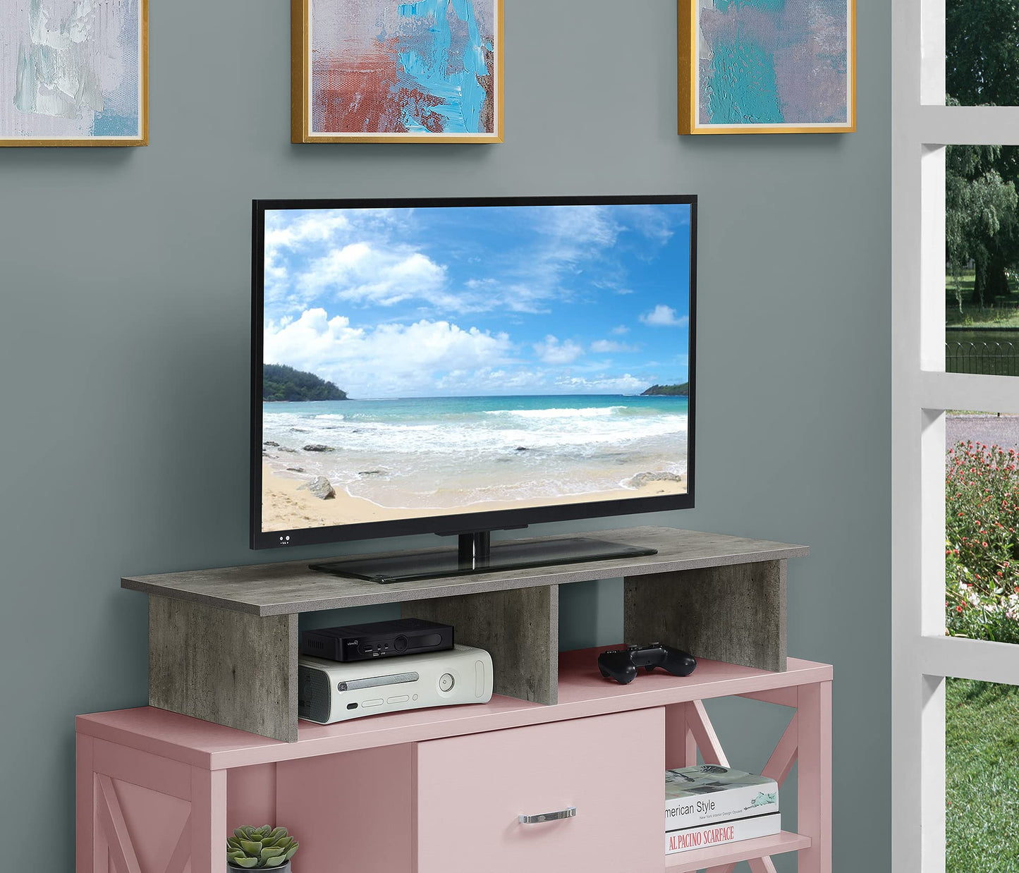 Convenience Concepts Designs2Go Wide TV Riser 42", for TVs up to 46" - Contemporary TV or Computer Riser for Living Room, Modern Office, Den, Faux