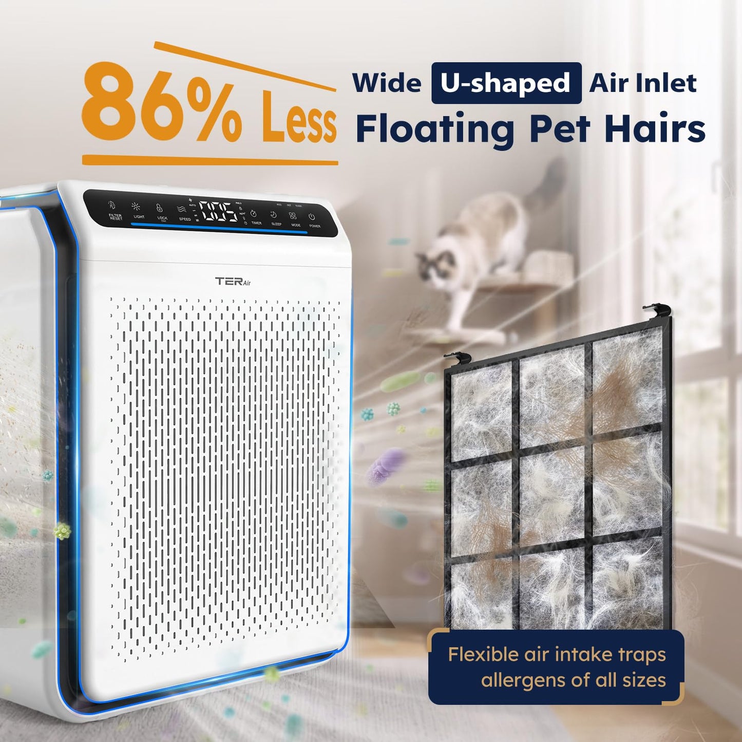 Pet Air Purifier for Home Large Room with Washable Screen Filter, AP03