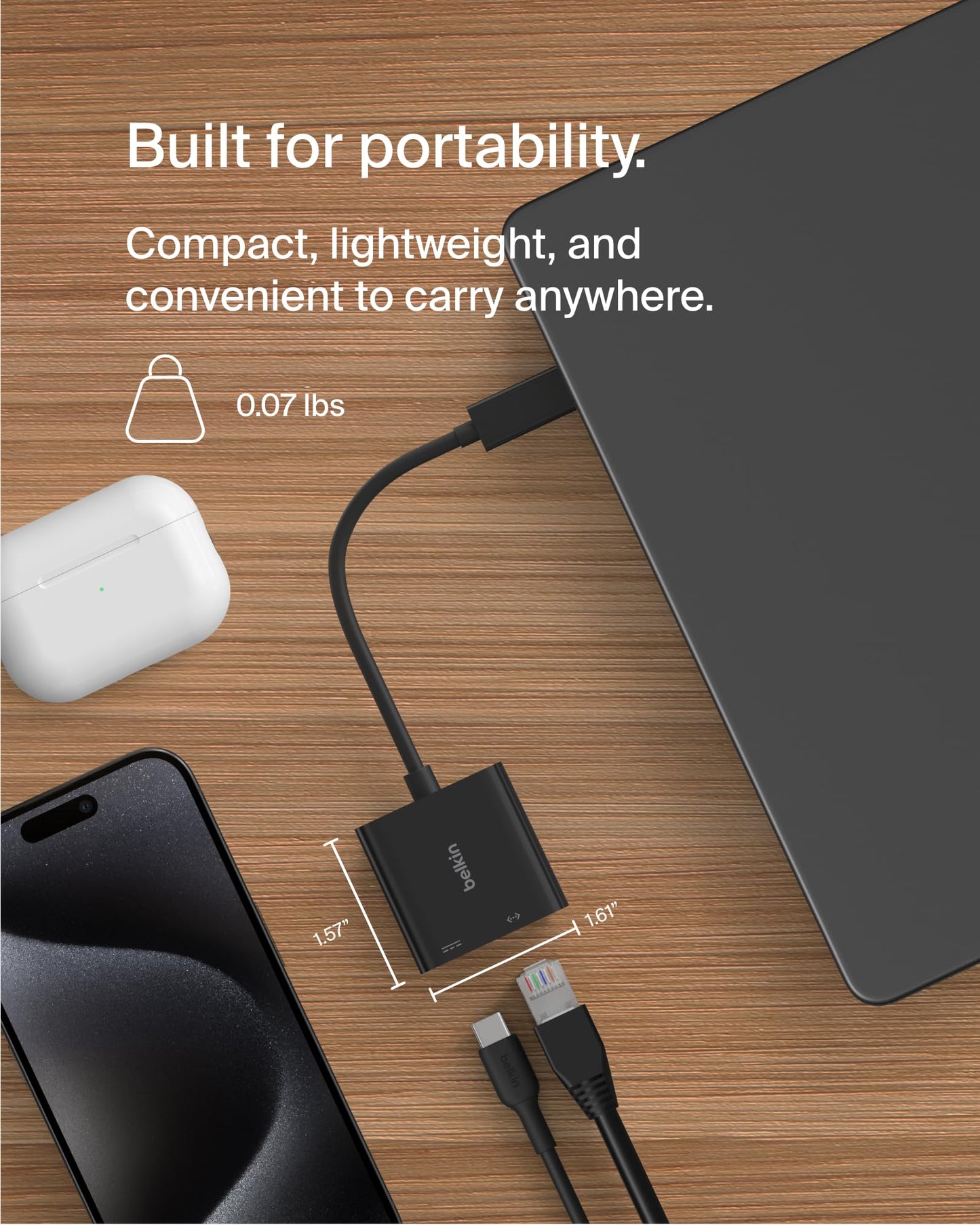 Belkin USB-C Ethernet + Charge Adapter 100W for iPhone 17, Samsung & More