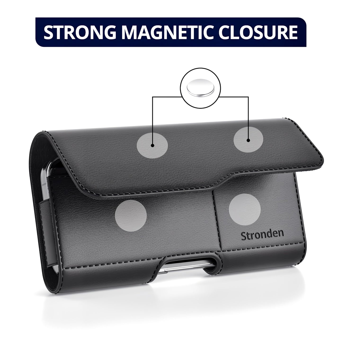 Stronden Magnetic Closure Holster for iPhone 17 Pro, 17e, 17, 16 Pro, 16e, 16, 15 Pro, 15, 14 Pro, 14, 13 Pro, 13, 12 Pro, 12, 11, XR - Leather Belt