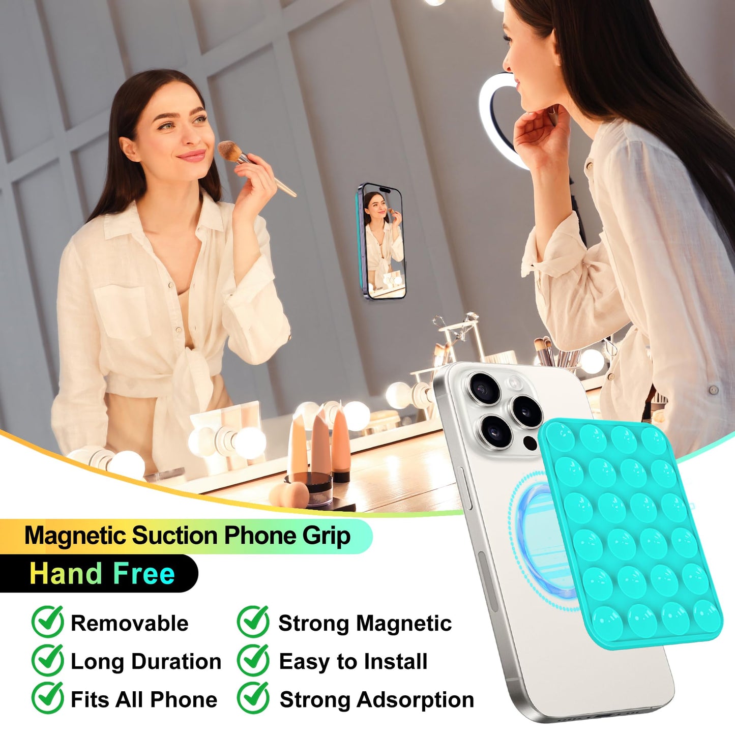 Magnetic Suction Phone Grip, Silicone Suction Phone Mount, Sticky Phone Grip Compatible with MagSafe Case, Hand-Free Grip Holder for iPhone & Android