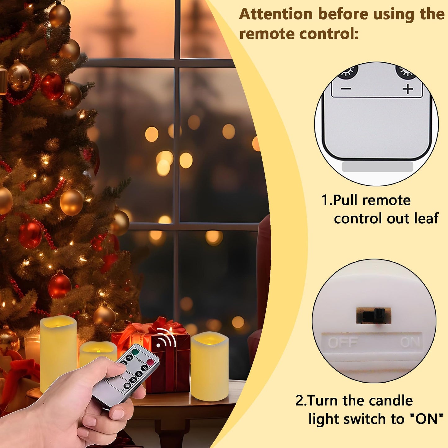 HVOPGEEUAN flameless Pillar Candles with Remote,Candles Battery Operated, Led Candles Flickering Real Wax Pack of 3, Christmas Home Wedding Birthday
