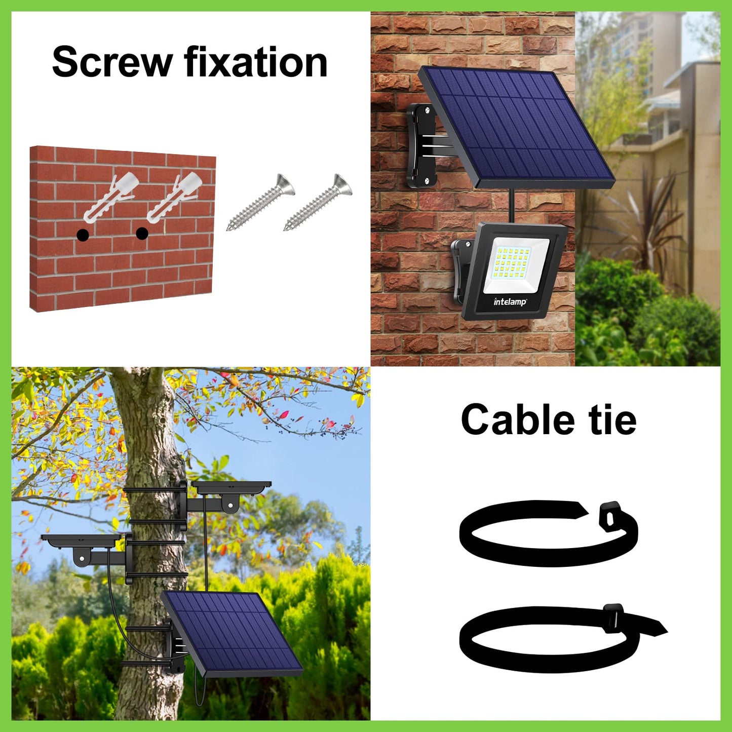 intelamp Solar Lights Outdoor, 4400mAh Solar Powered Flood Lights, Security Floodlight Dusk to Dawn Auto On/Off IP65 Waterproof for Wall Porch