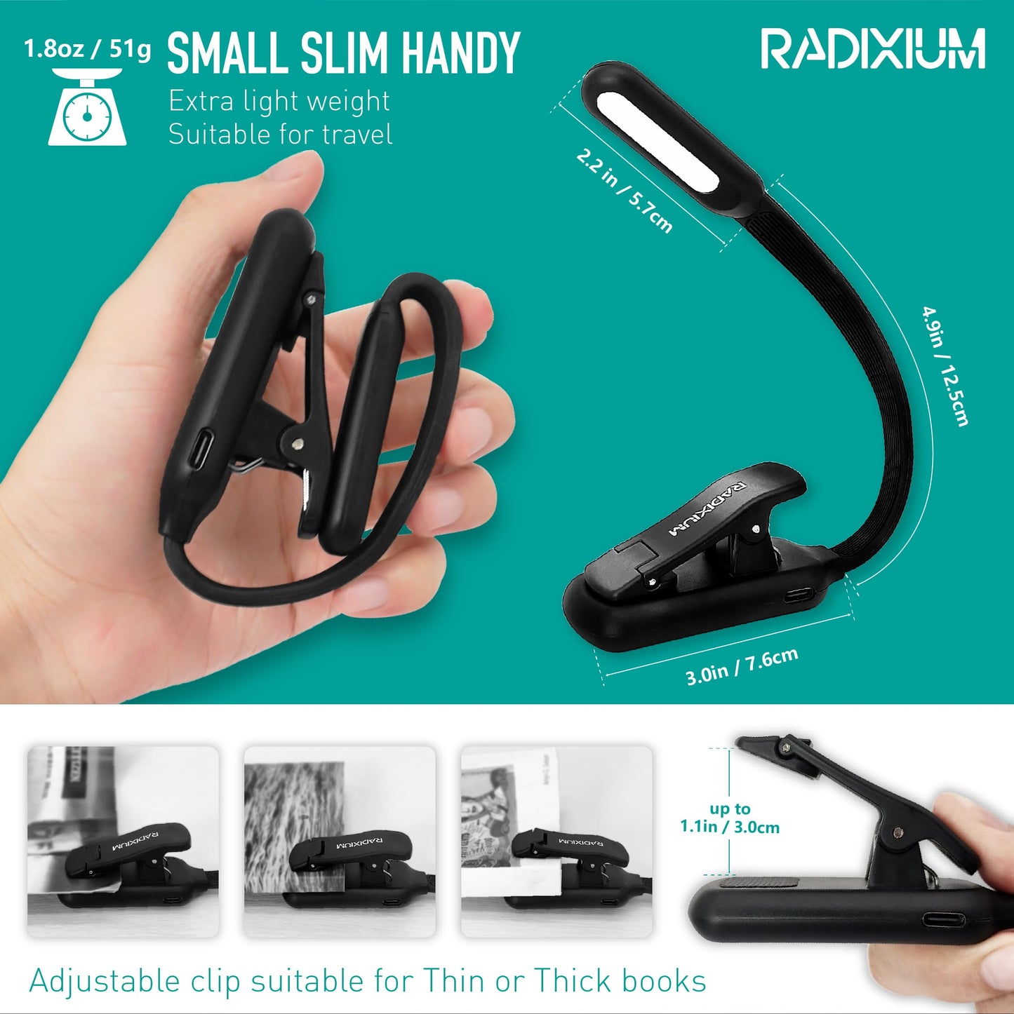 somisgarden Rechargeable Book Light - 9LED Vertical Reading Light w/ 9 Color Temp, Stepless Dimming, 50H Battery, USB-C, Clip & Magnet - Gift for Book
