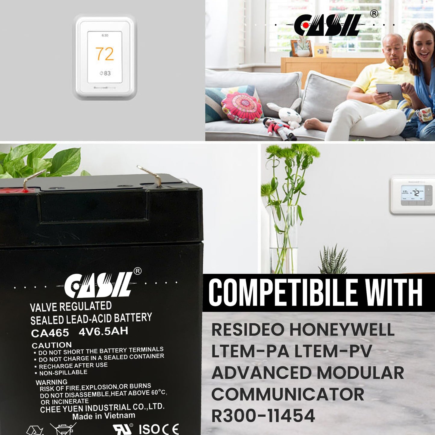 Casil CA465 4v 6.5ah Battery for Resideo Honeywell LTEM-PA LTEM-PV Advanced Modular Communicator R300-11454