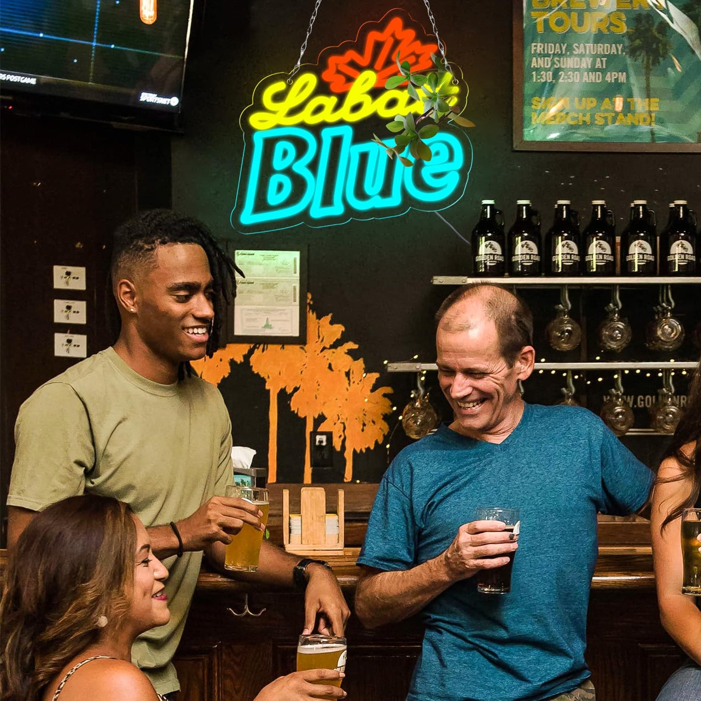 VIIFF Iconic Blue Beer Neon Sign 12.2x11.7 Inch Dimmable USB Wall Decor for Man Cave Bar Garage Game Room