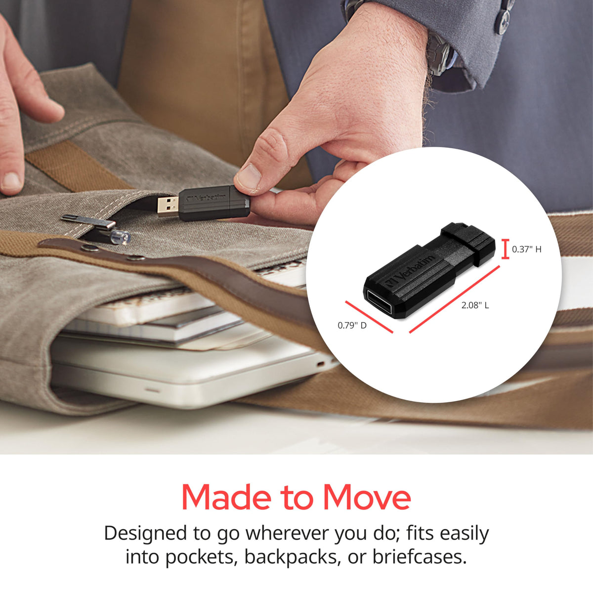 Verbatim 64GB Pinstripe Retractable USB 2.0 Flash Thumb Drive - Business 10pk - Black