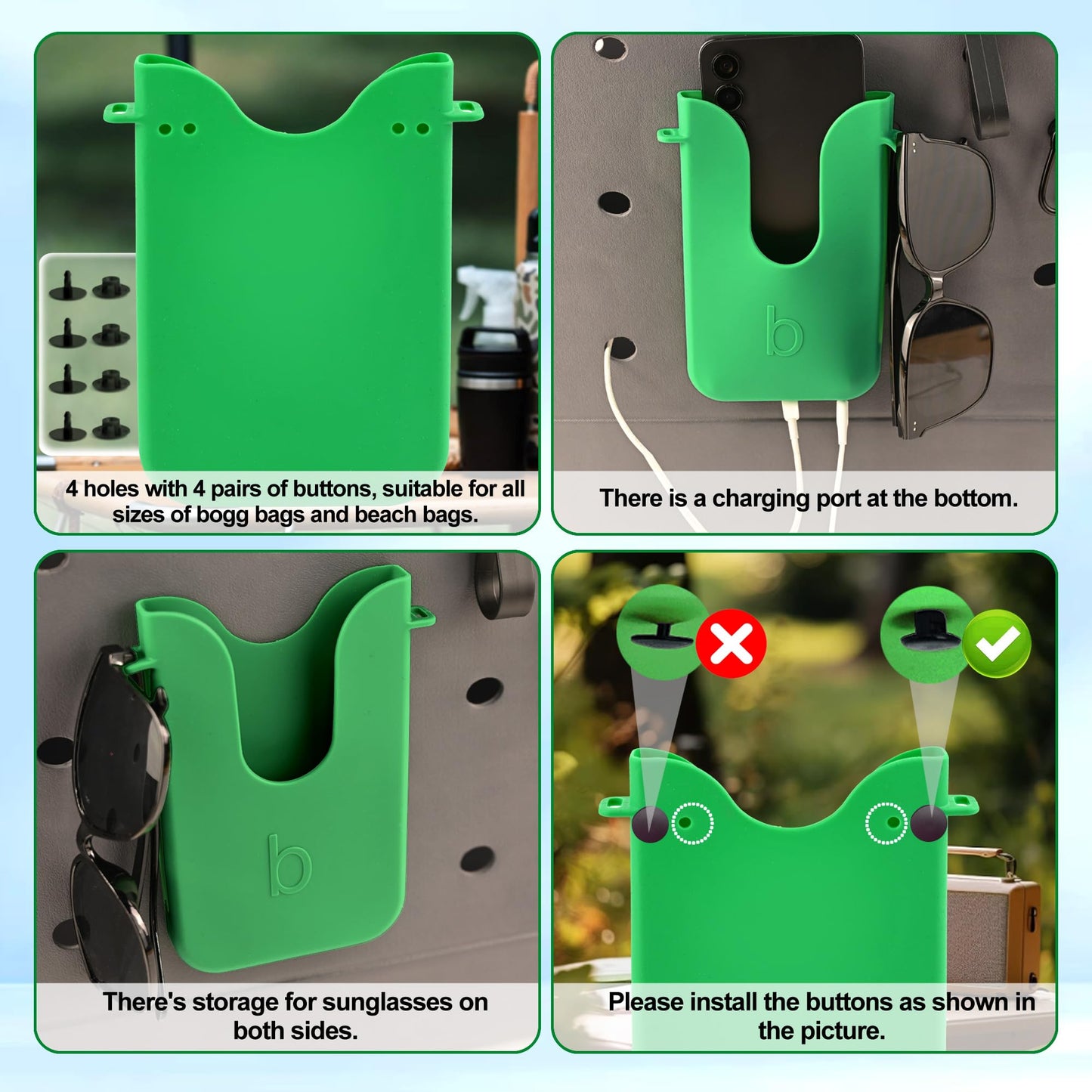 Silicone Phone Holder Compatible with Bogg Bag, with 2Pcs Charms & Hooks