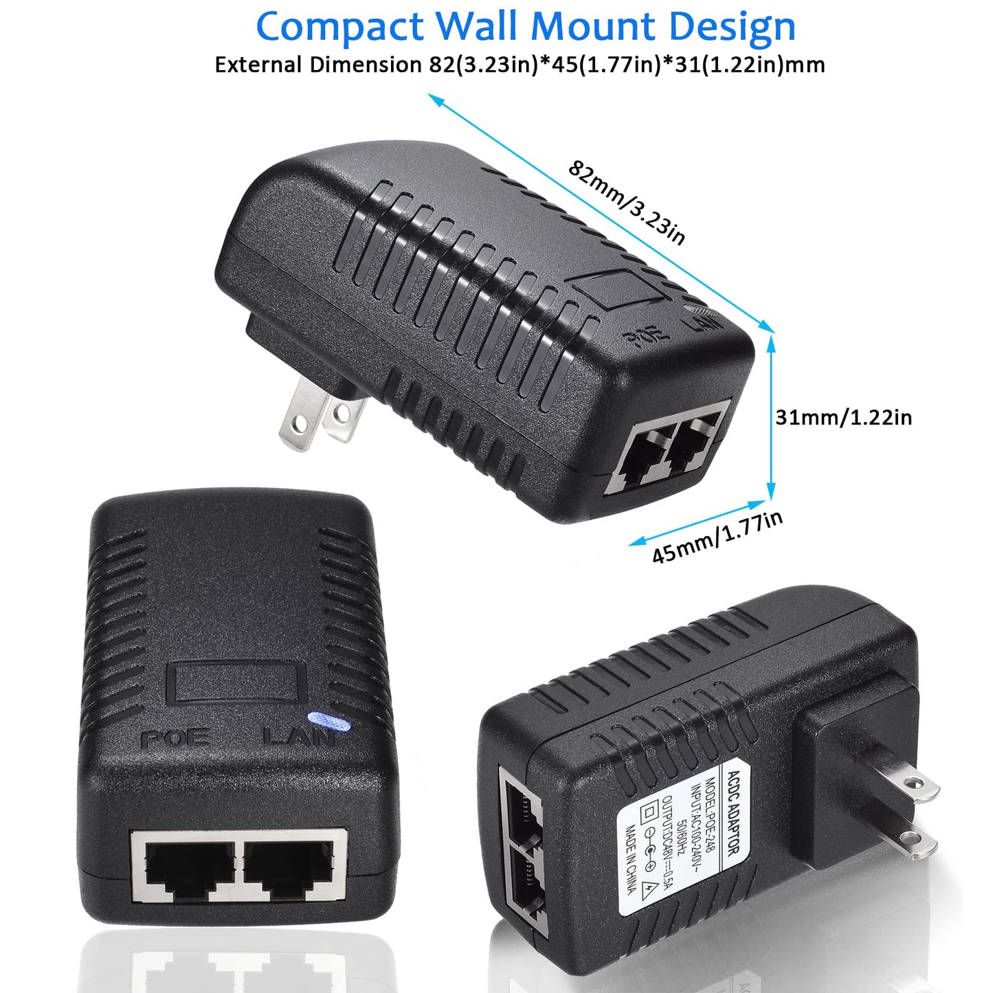 Bawofu 48V 24W 0.5A PoE Power Adapter Supply Injector Ethernet with US Wall Plug, IEEE 802.3af Compliant, 10/100Mbps, for IP Voip Phones Cameras PoE
