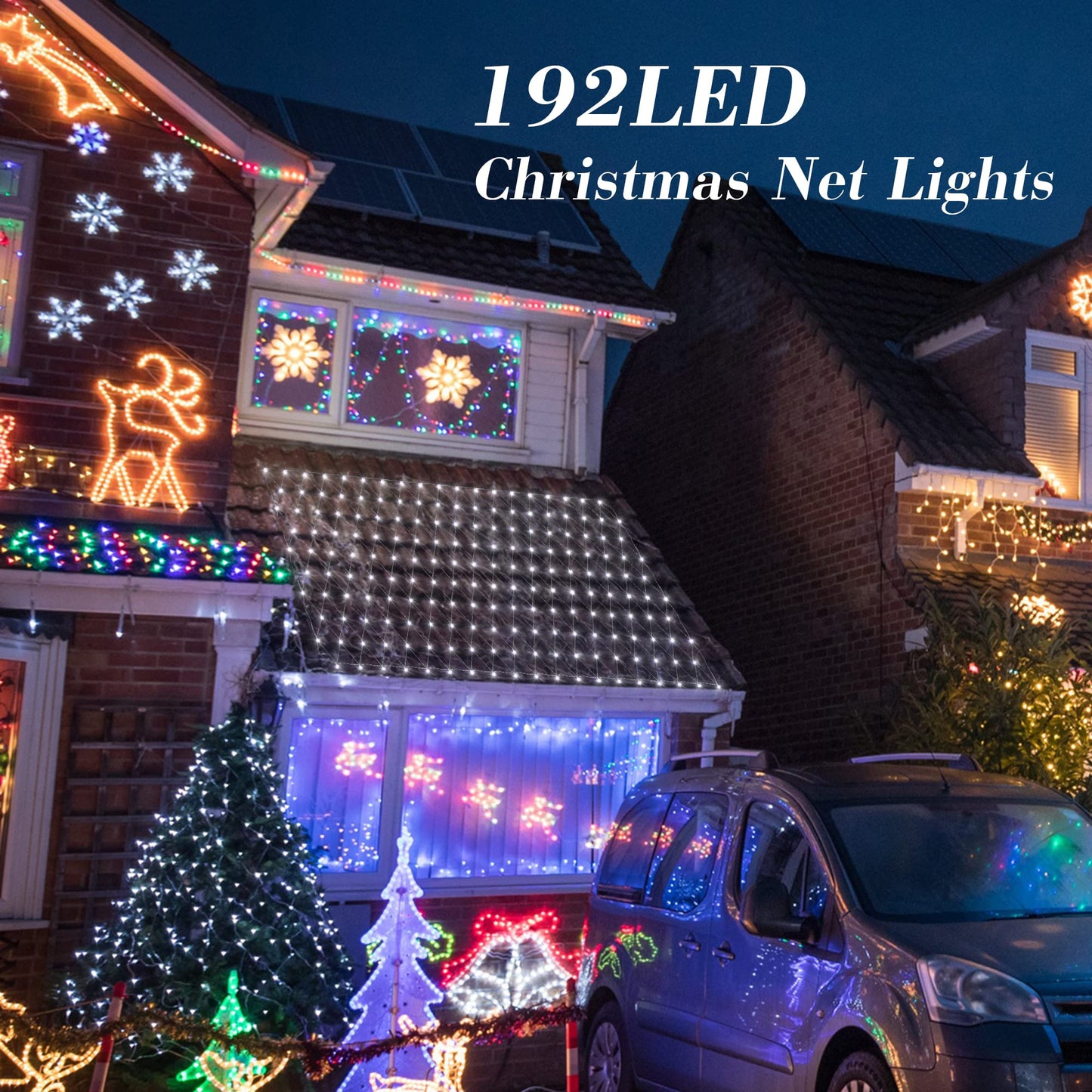 HEYFUNi 192 LED Net Lights Outdoor Mesh Lights,8 Modes Net Light for Bushes Plug in, Waterproof Christmas Net String Light for Bushes Ceiling Wedding