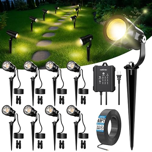 HIBOITEC All-in-One Low Voltage Landscape Lighting Kit, 5W LED Landscape Lights with Transformer and 65FT Wire, Waterproof Outdoor Spot Lights