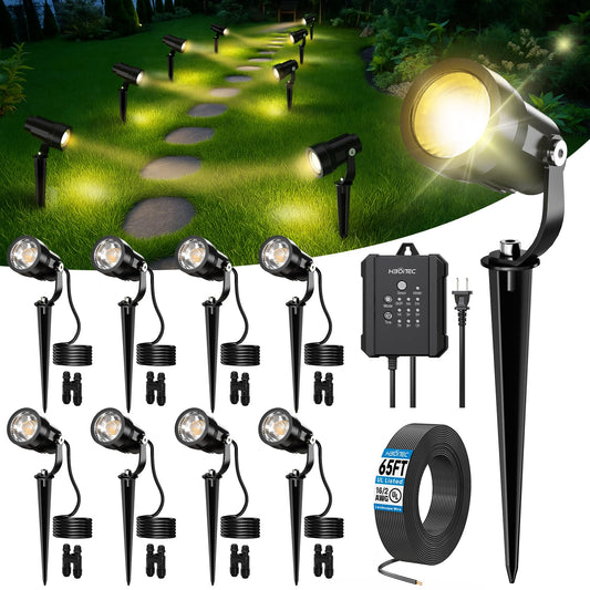 HIBOITEC All-in-One Low Voltage Landscape Lighting Kit, 5W LED Landscape Lights with Transformer and 65FT Wire, Waterproof Outdoor Spot Lights
