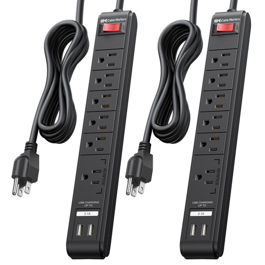 [ETL Listed] Cable Matters 2-Pack 6-Outlet Surge Protector Power Strip with USB Ports - 8ft, Long Extension Cord, Surge Protector with USB Ports