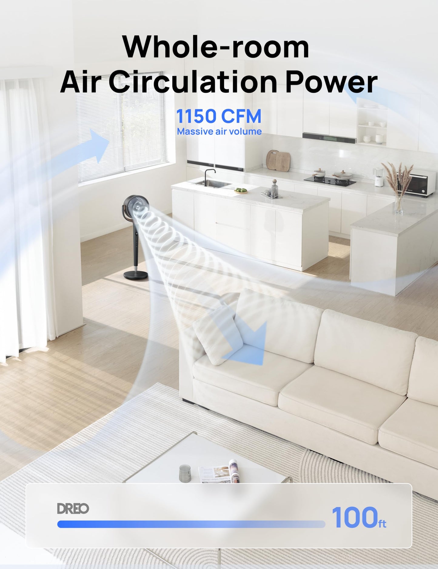 DREO Fan for Bedroom, 120° Oscillating Standing Fan, Quiet Floor Fan with DC Motor, Pedestal Fan for Room, 9 Speeds, 4 modes, 120° Manual Vertical