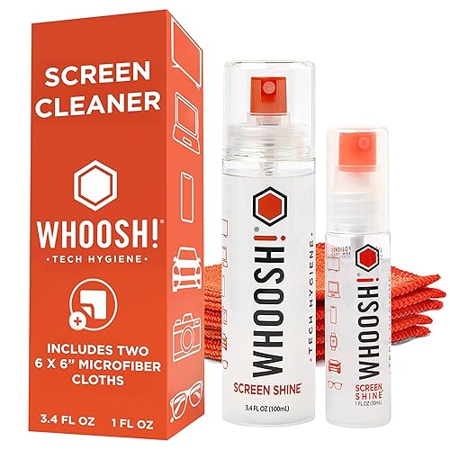 WHOOSH! Screen Shine Duo XL - Screen Cleaner Spray and Wipe for Eyeglasses, Phone & Laptop - Removes Fingerprints - Includes 3.4 oz + 1 oz Leak-Free