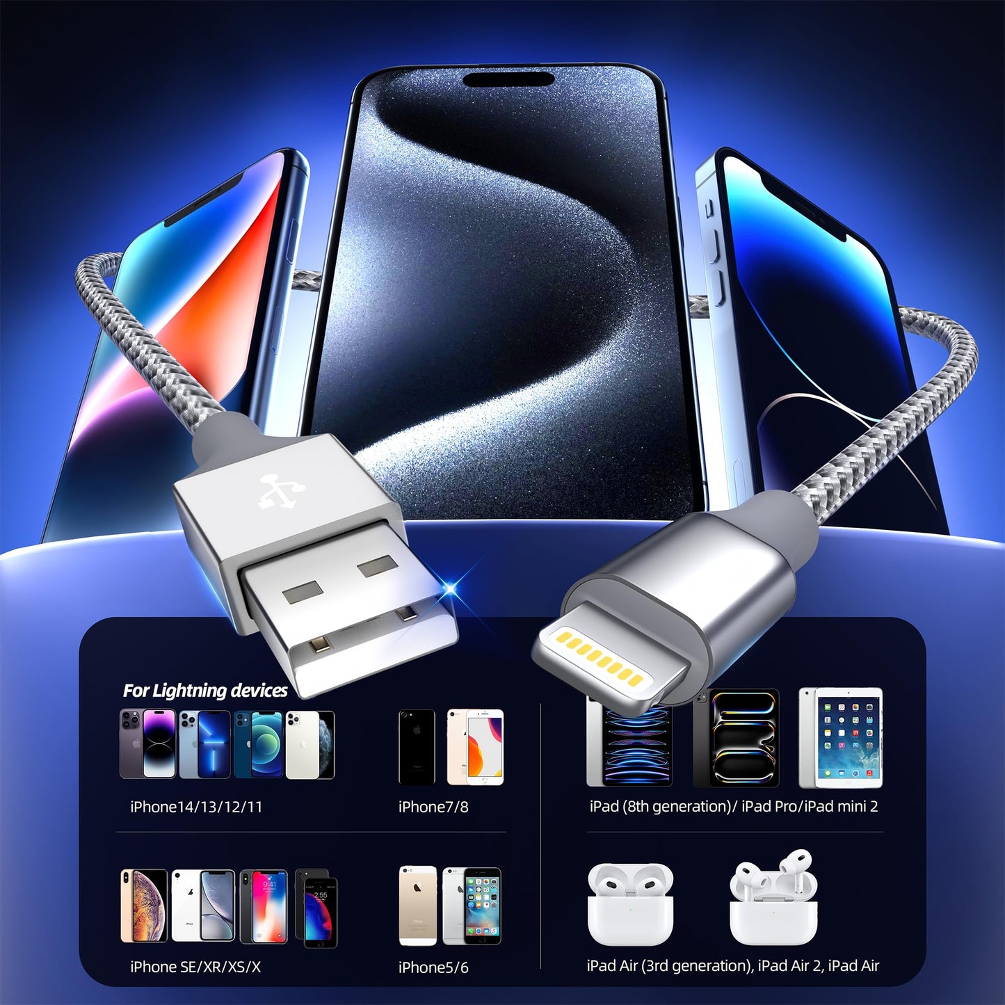 iPhone Charger 3pack 10FT Apple MFi Certified Long Lightning Cable Fast Charging High Speed Data Sync USB Cable Compatible iPhone 14/13/12/11 Pro…